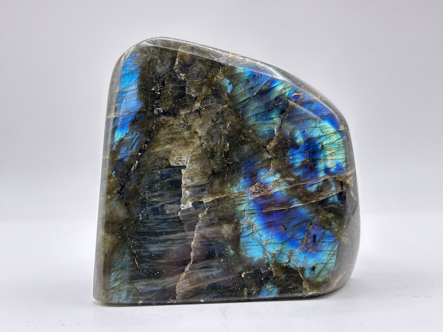 Natural Polished Labradorite Freeform Crystal with Vibrant Blue and Gold Flash Healing Stone for Meditation, Focus, and Home Decor Display - RPS505