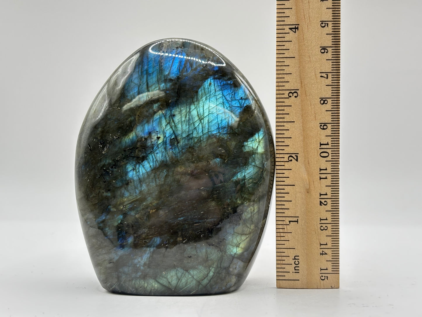 Natural Polished Labradorite Freeform Crystal with Blue and Gold Flash Healing Stone for Meditation, Focus, and Elegant Home Decor - RPS506