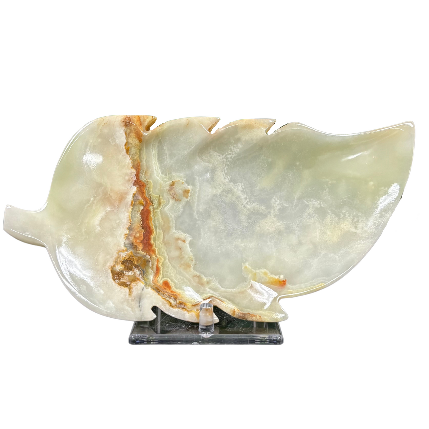 Natural Green Onyx Leaf Plate Hand-Carved Decorative Stone Dish for Home, Kitchen & Gift Use RSH298