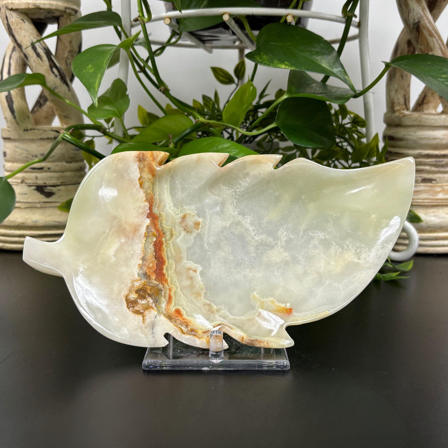 Natural Green Onyx Leaf Plate Hand-Carved Decorative Stone Dish for Home, Kitchen & Gift Use RSH298