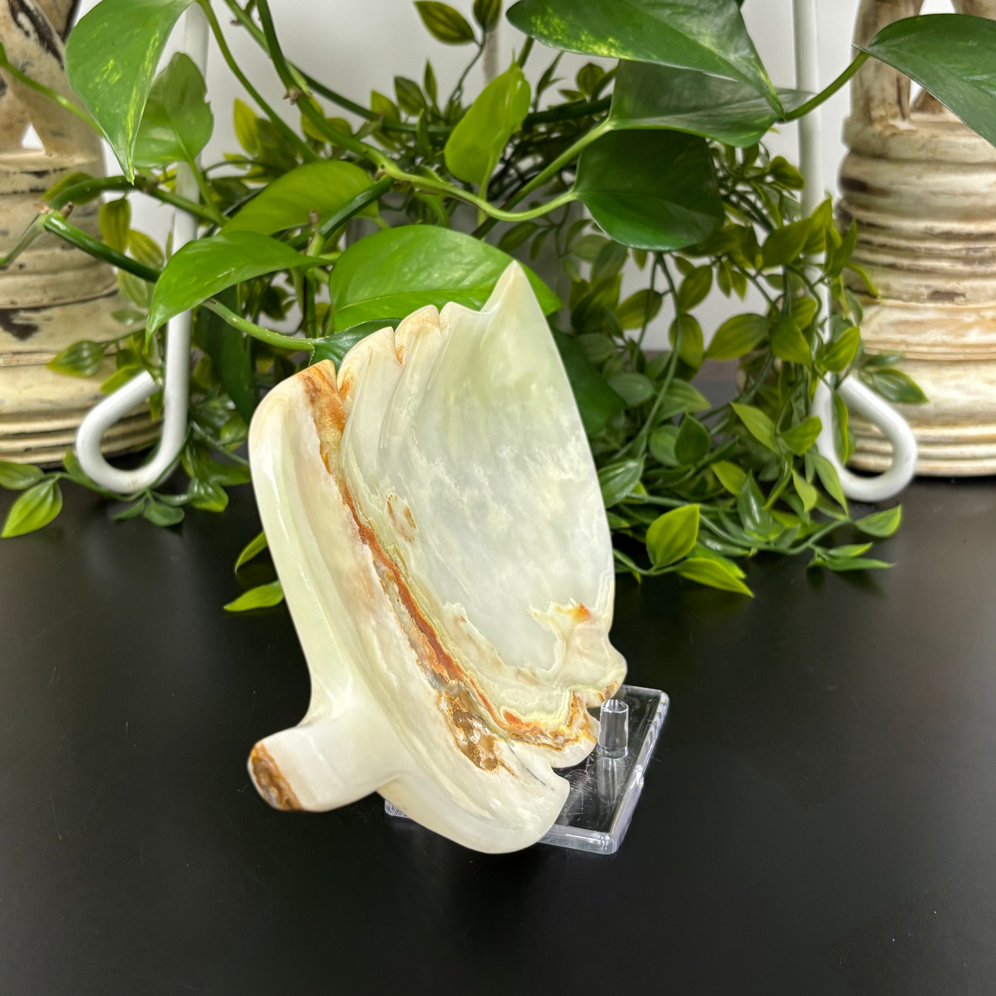 Natural Green Onyx Leaf Plate Hand-Carved Decorative Stone Dish for Home, Kitchen & Gift Use RSH298