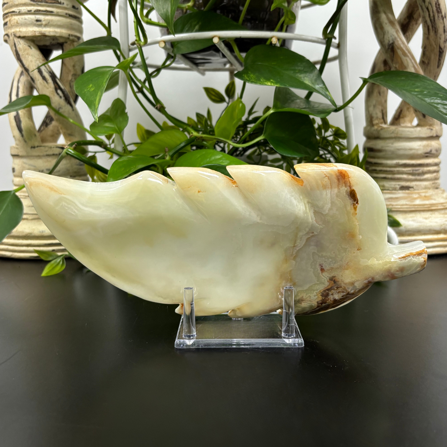 Natural Green Onyx Leaf Plate Hand-Carved Decorative Stone Dish for Home, Kitchen & Gift Use RSH298
