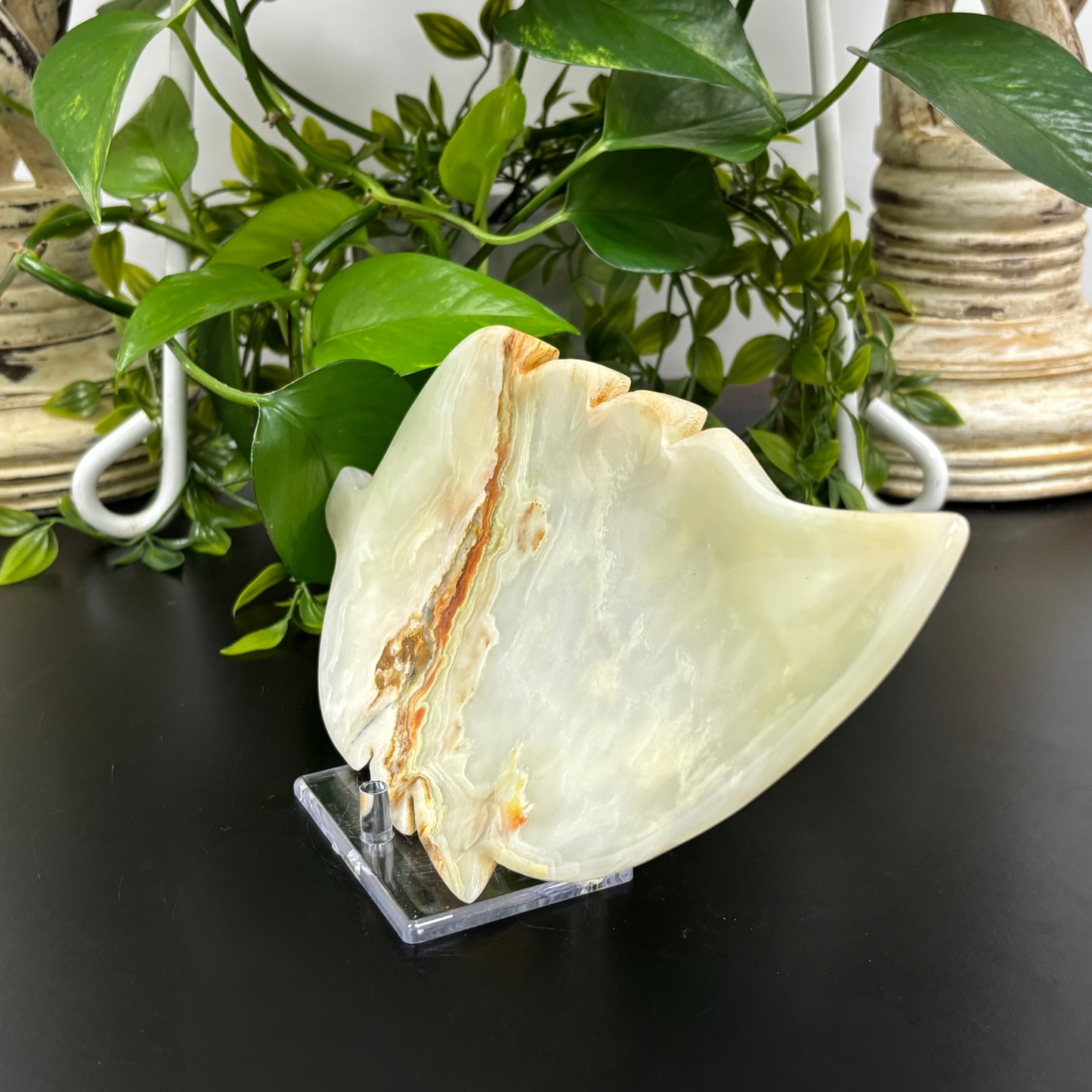 Natural Green Onyx Leaf Plate Hand-Carved Decorative Stone Dish for Home, Kitchen & Gift Use RSH298