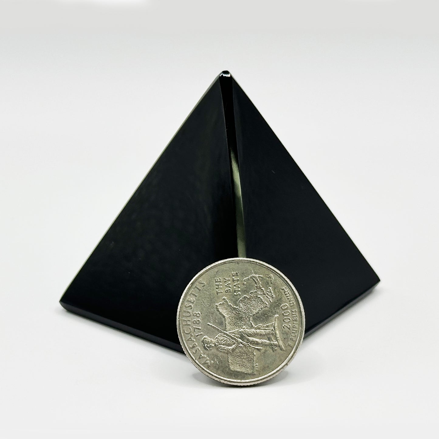 Natural 1.75" Black Obsidian Hand-Carved Pyramid Crystal Gemstone for Healing & Home Decor -RSH301