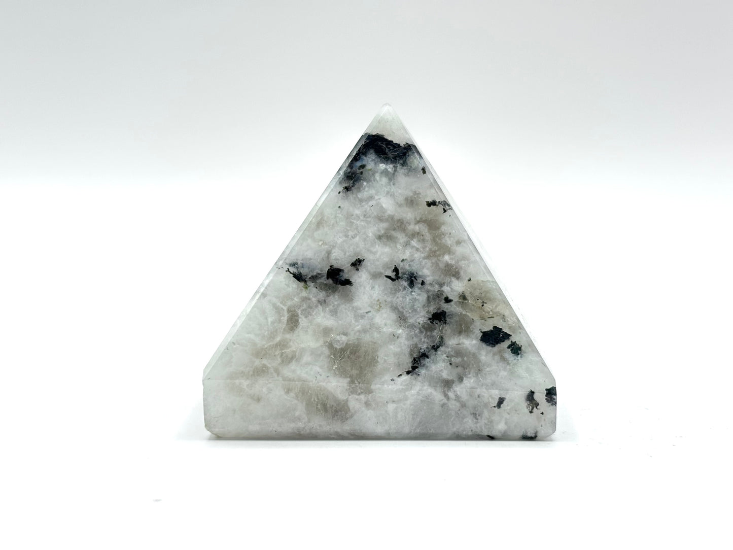 Natural Rainbow Moonstone Pyramid with Black Tourmaline Meditation & Energy Crystal