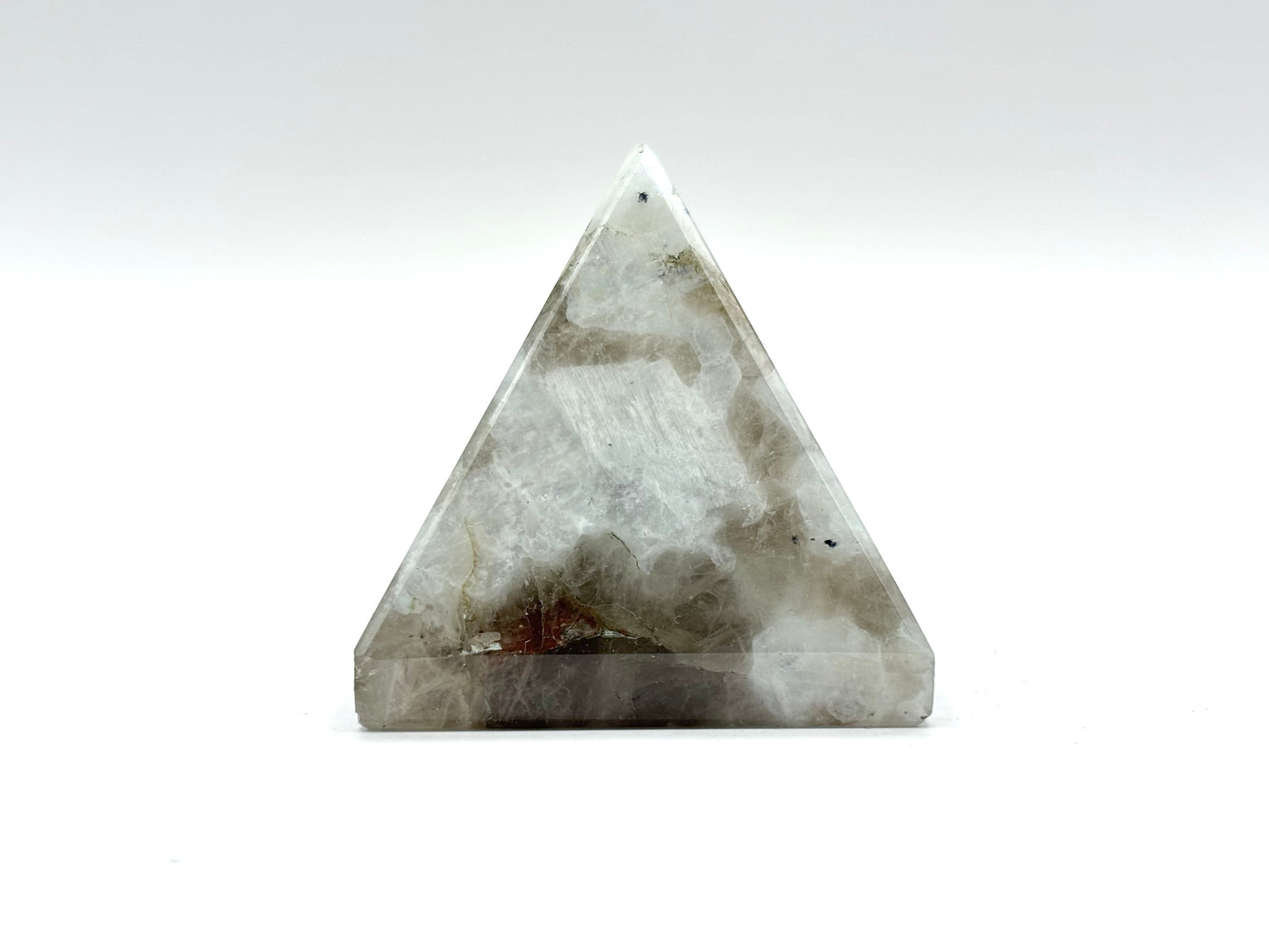 Natural Rainbow Moonstone Pyramid with Black Tourmaline Inclusions Spiritual Healing