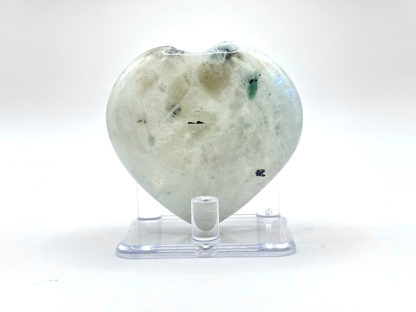 Rainbow Moonstone Heart with Black Tourmaline Inclusions Natural Crystal Healing Stone for Intuition & Home Decor