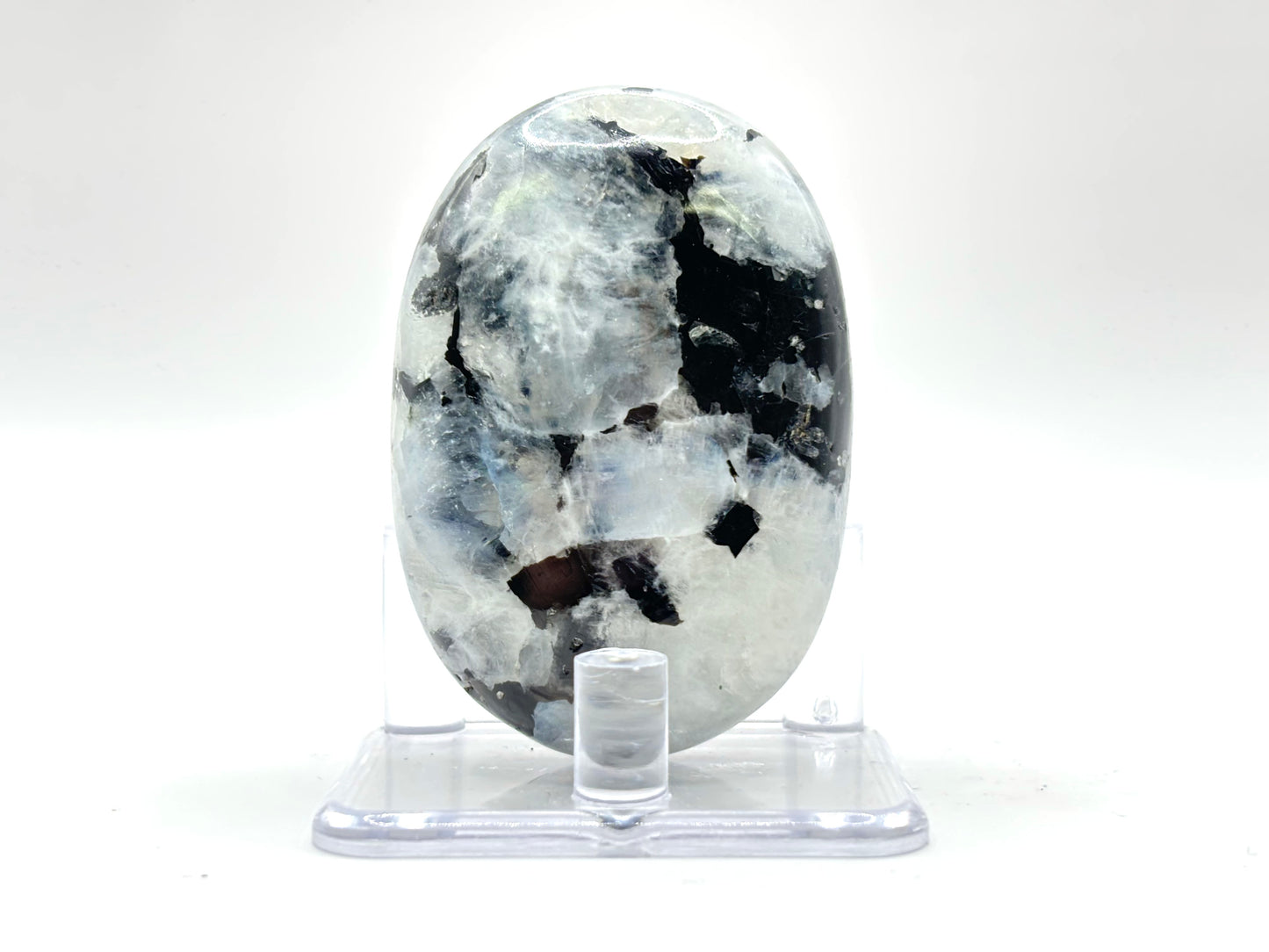 Rainbow Moonstone Oval with Black Tourmaline Inclusions Natural Crystal for Office Decor & Home Decor
