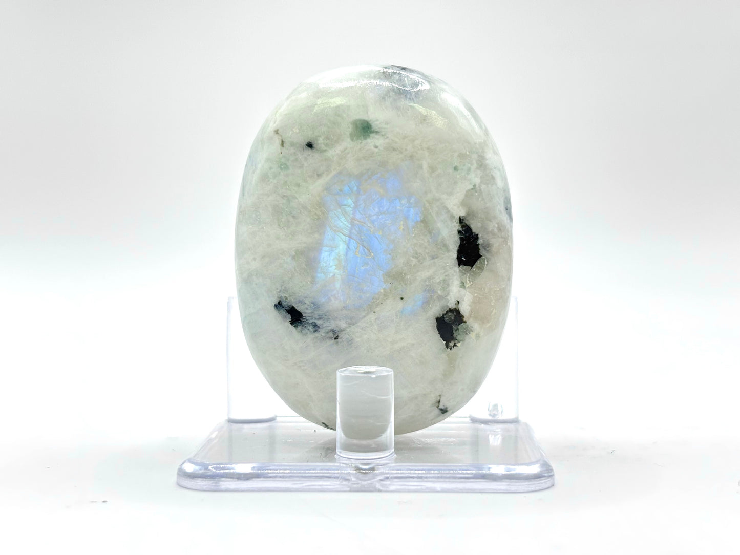 Rainbow Moonstone Oval with Black Tourmaline Inclusions Natural Crystal for Office Decor & Home Decor