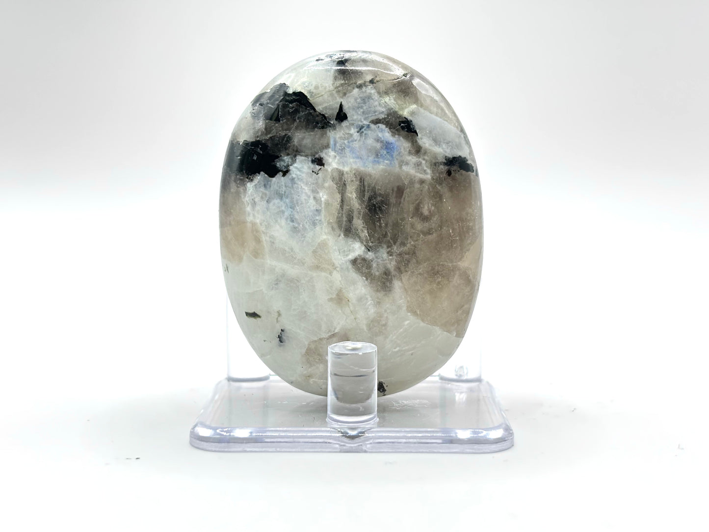 Rainbow Moonstone Oval with Black Tourmaline Inclusions Natural Crystal for Office Decor & Home Decor