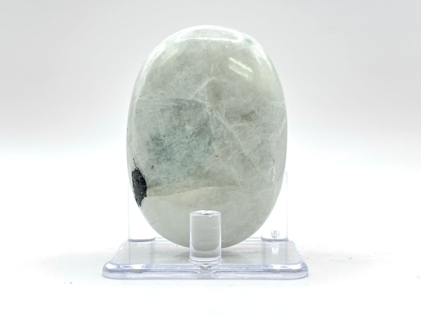 Rainbow Moonstone Oval with Black Tourmaline Inclusions Natural Crystal for Office Decor & Home Decor