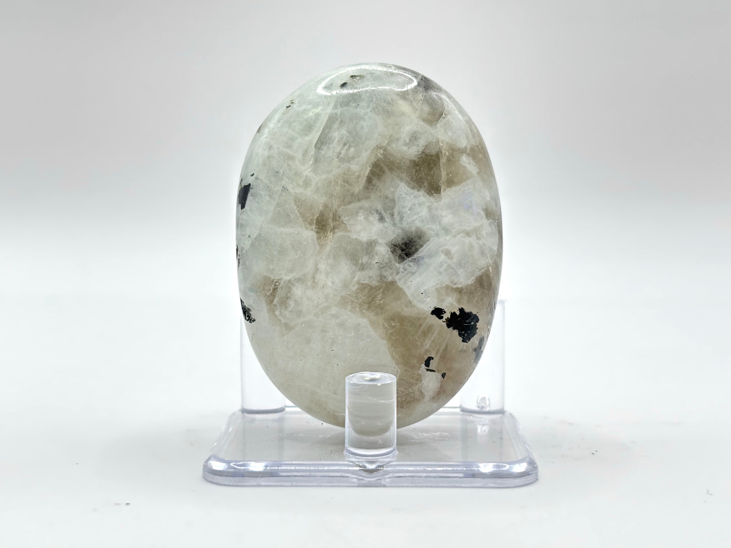 Rainbow Moonstone Oval with Black Tourmaline Inclusions Natural Crystal for Office Decor & Home Decor