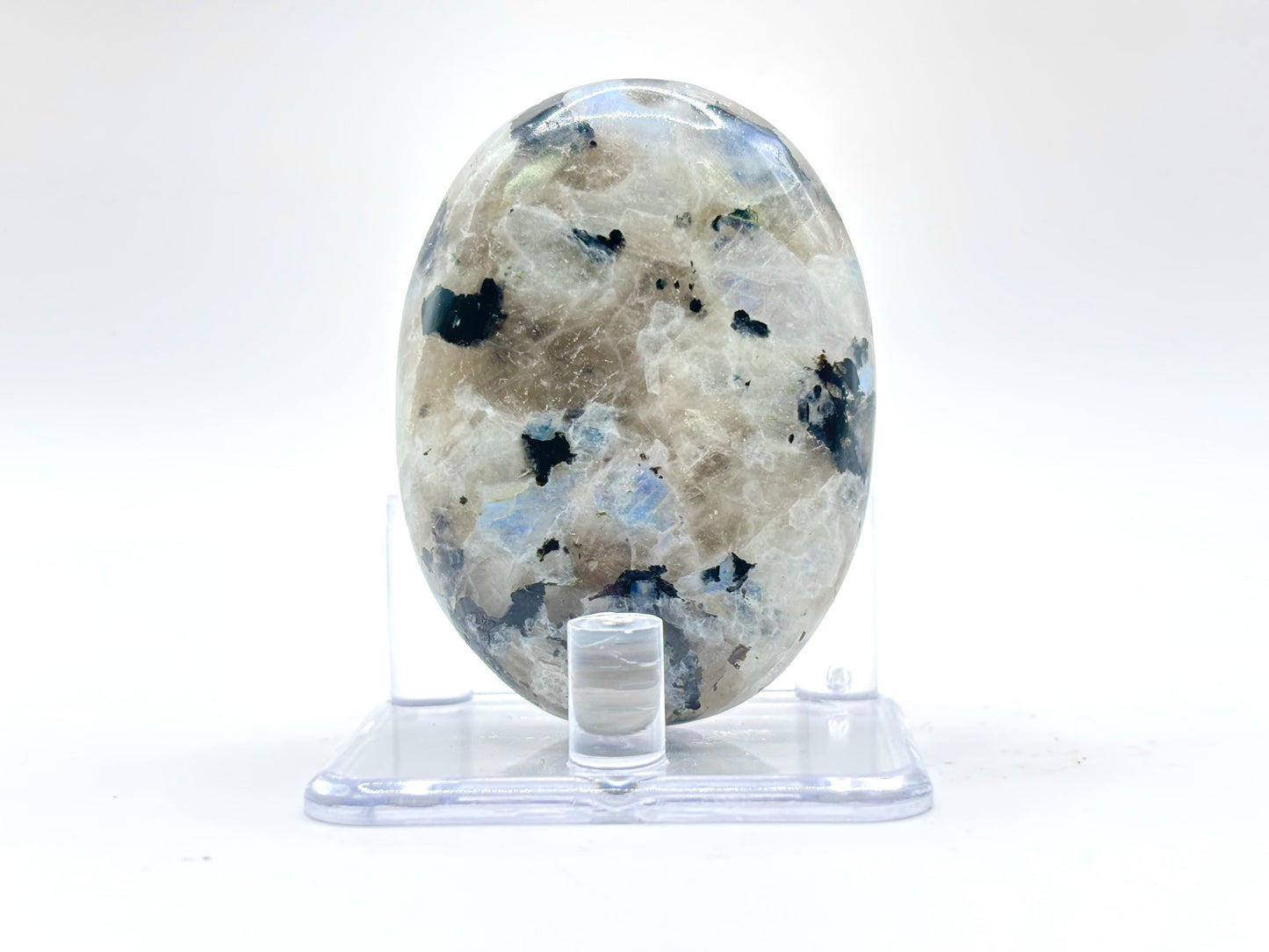 Rainbow Moonstone Oval with Black Tourmaline Inclusions Natural Crystal for Office Decor & Home Decor