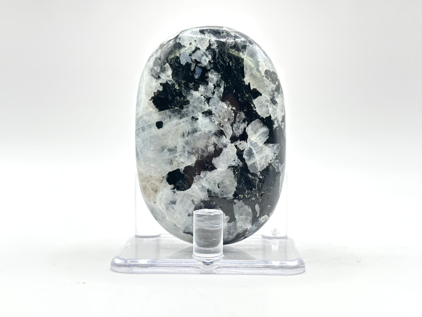 Rainbow Moonstone Oval with Black Tourmaline Inclusions Natural Crystal for Office Decor & Home Decor