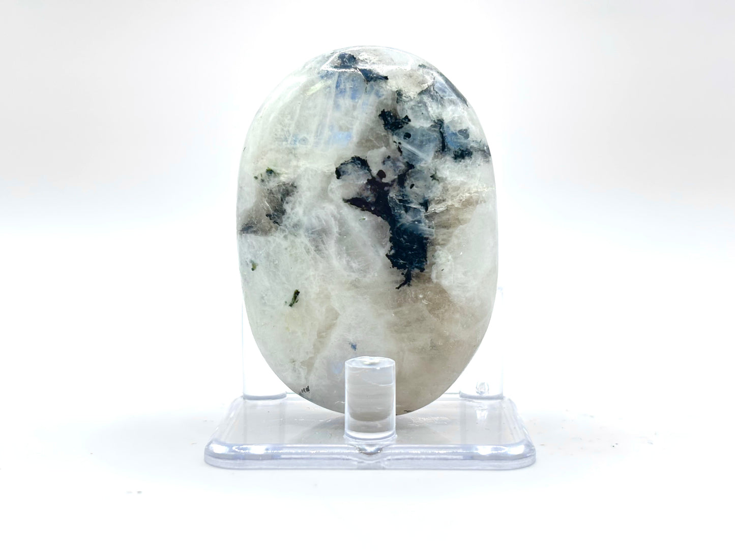 Rainbow Moonstone Oval with Black Tourmaline Inclusions Natural Crystal for Office Decor & Home Decor
