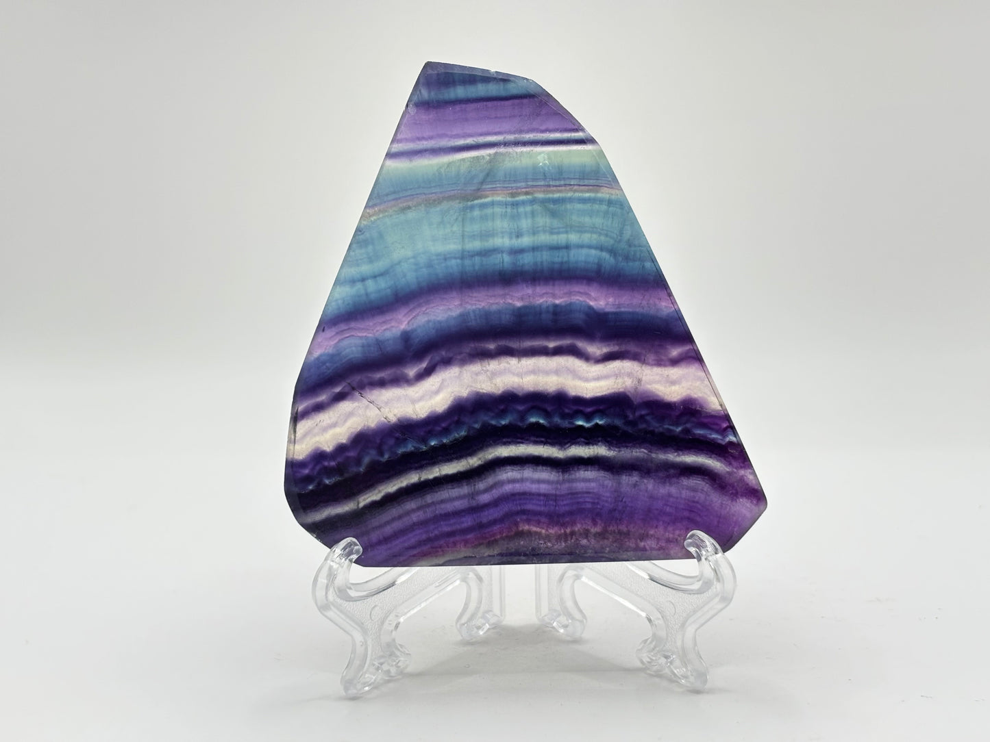 Natural Rainbow Fluorite Crystal Slab Polished Healing Stone with Purple, Blue & Green Bands for Energy Balance, Meditation, and Home Decor - RSL068