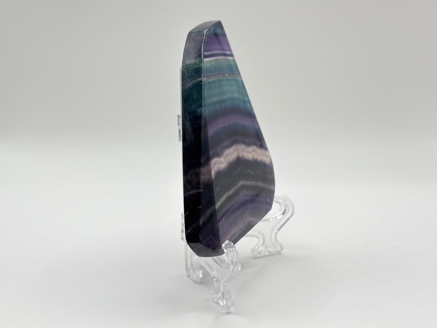 Natural Rainbow Fluorite Crystal Slab Polished Healing Stone with Purple, Blue & Green Bands for Energy Balance, Meditation, and Home Decor - RSL068