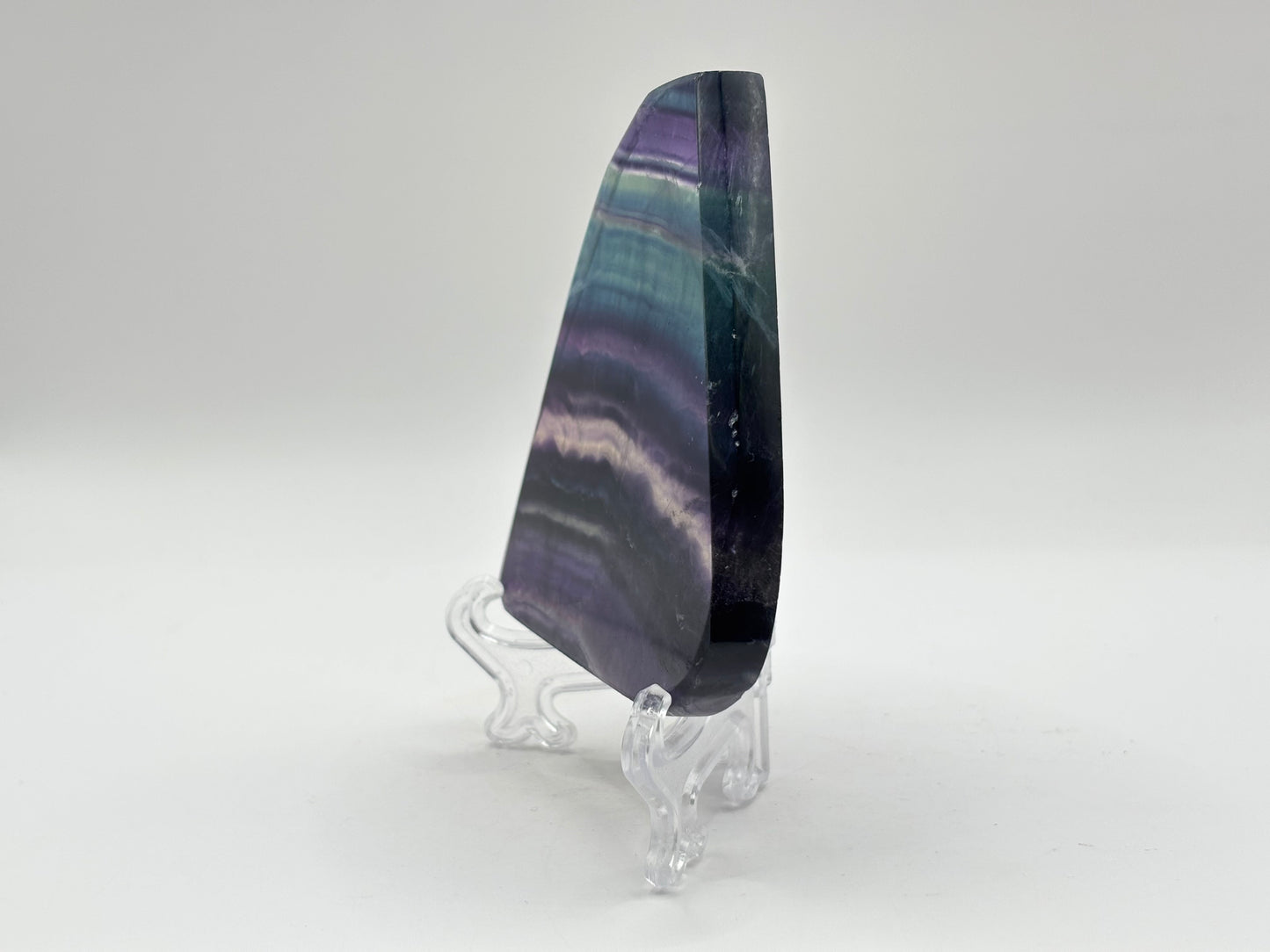 Natural Rainbow Fluorite Crystal Slab Polished Healing Stone with Purple, Blue & Green Bands for Energy Balance, Meditation, and Home Decor - RSL068