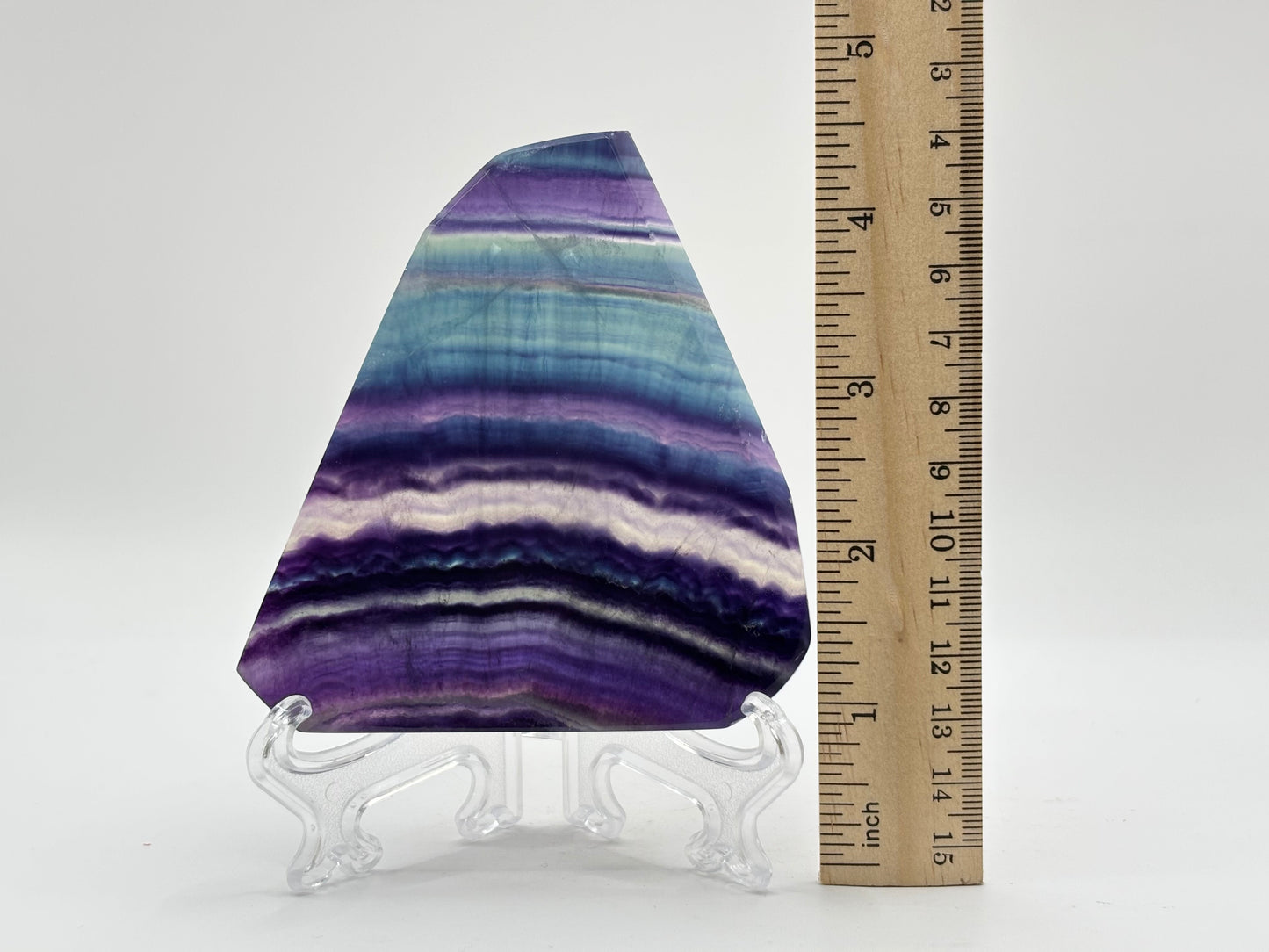 Natural Rainbow Fluorite Crystal Slab Polished Healing Stone with Purple, Blue & Green Bands for Energy Balance, Meditation, and Home Decor - RSL068