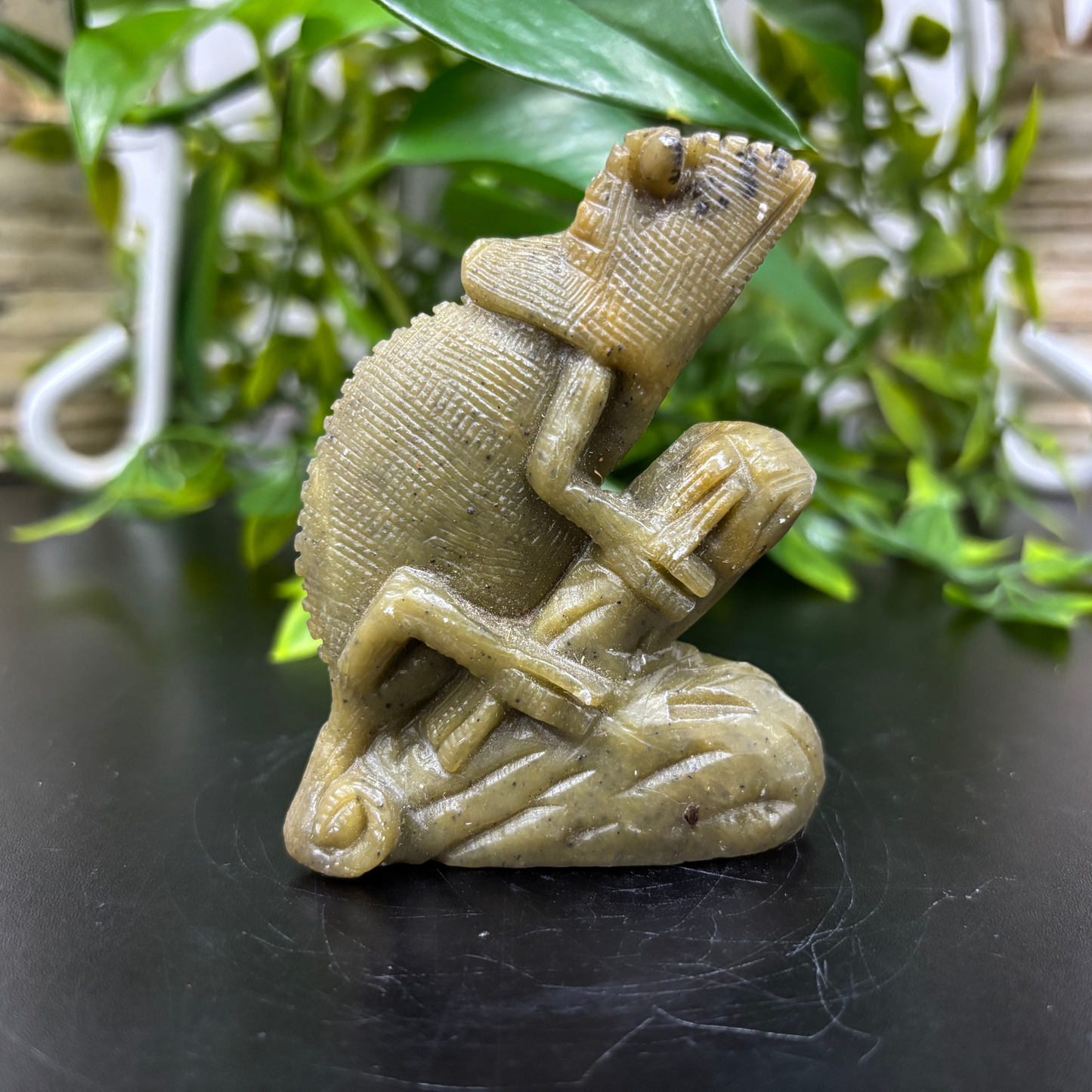 Natural Serpentine Chameleon Gemstone Figurine Hand-Carved Crystal Animal Statue for Home Dcor, Collectibles & Healing Stone Sculpture RAN487
