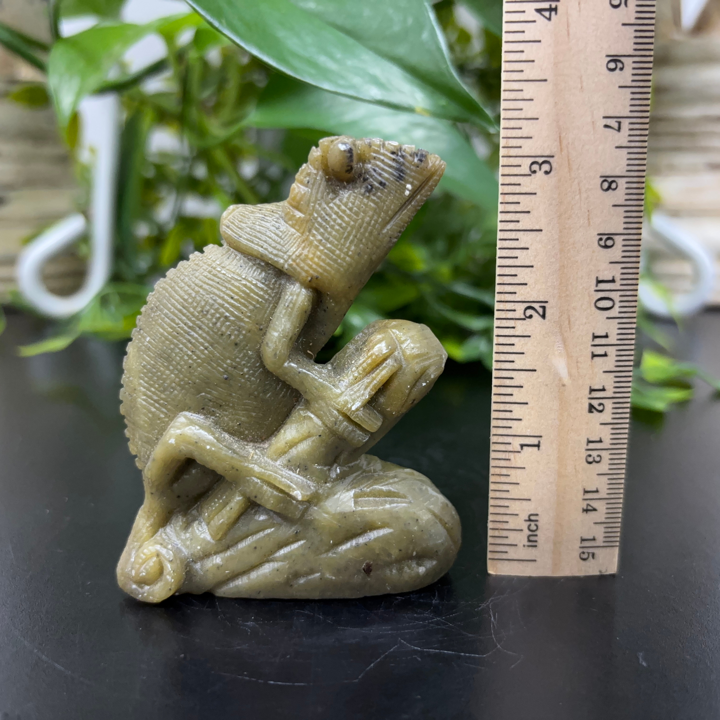 Natural Serpentine Chameleon Gemstone Figurine Hand-Carved Crystal Animal Statue for Home Dcor, Collectibles & Healing Stone Sculpture RAN487