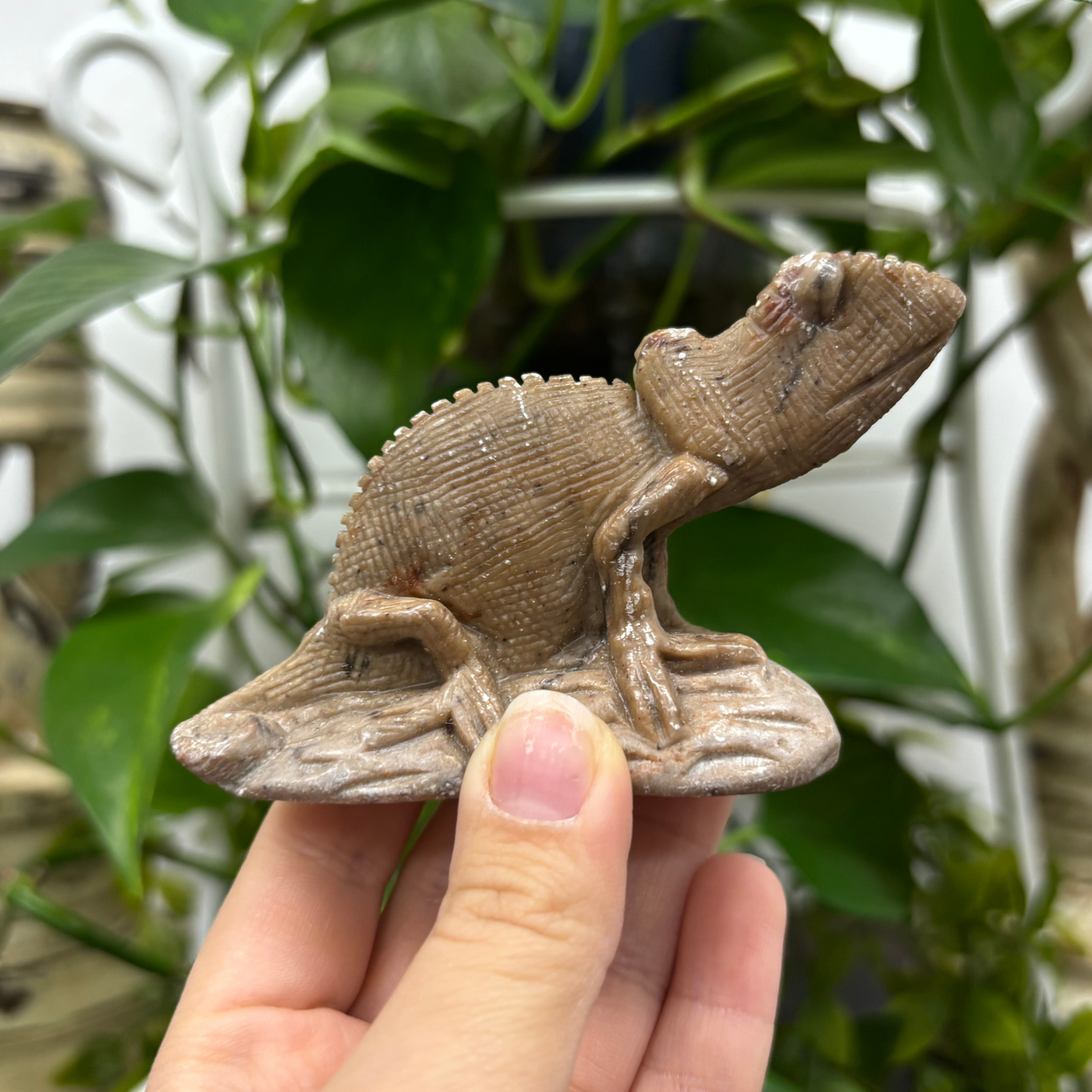 Natural Serpentine Chameleon Gemstone Figurine Hand-Carved Crystal Animal Statue for Home Dcor, Collectibles & Healing RAN486