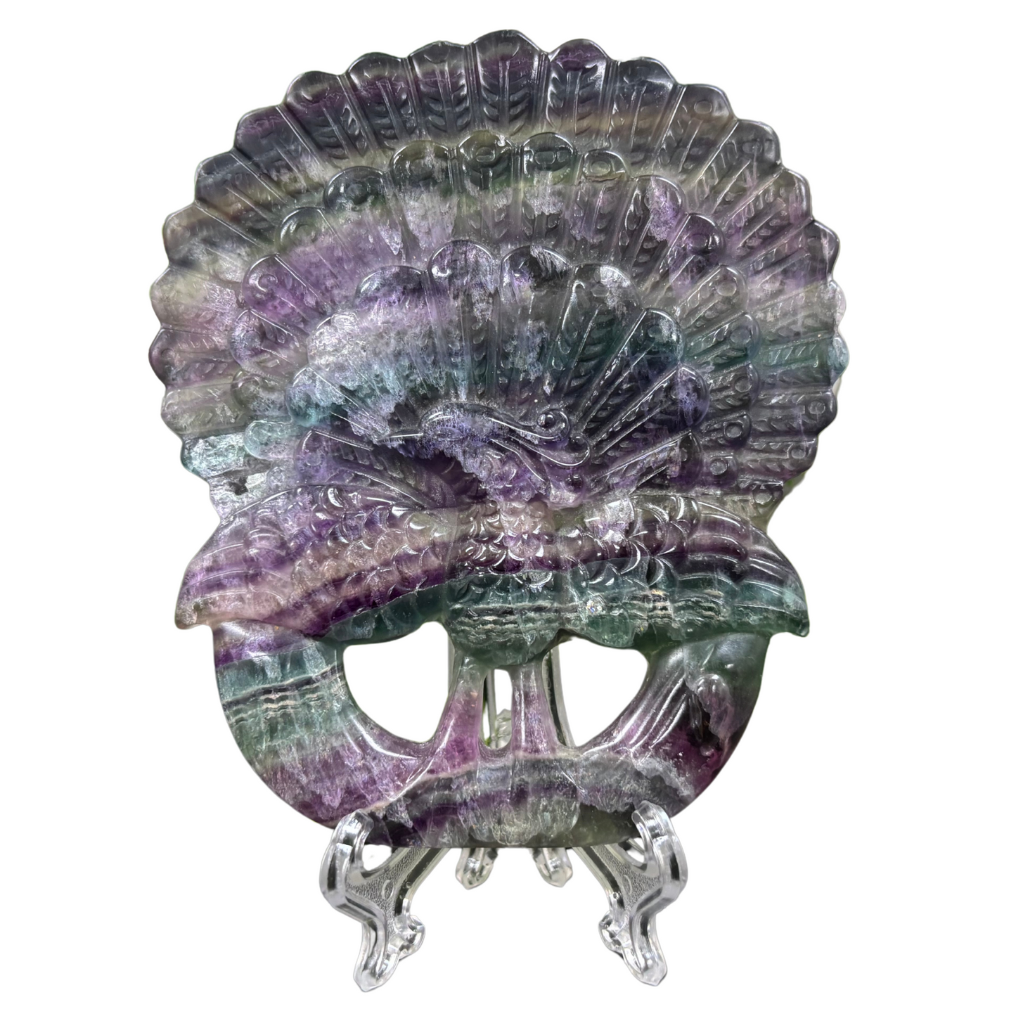 Hand-Carved Fluorite Peacock Figurine Natural Gemstone Crystal Animal Carving for Beauty, Healing, Collectors & Decorative Display - RAN491