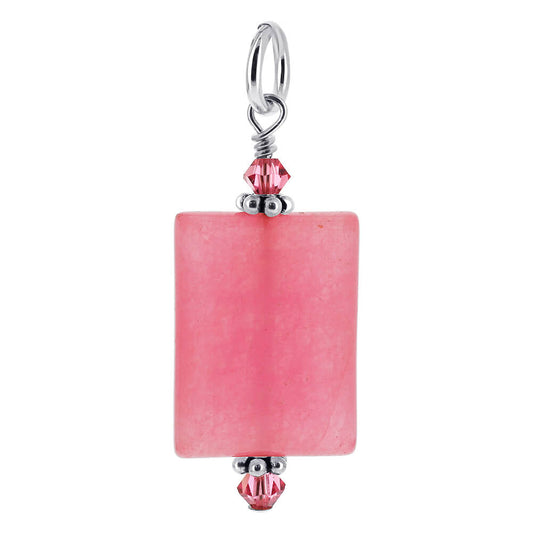 Pink Gemstone with Austrian Crystals Sterling Silver Pendant - Gem Avenue