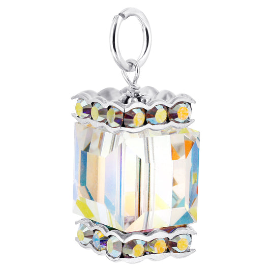 .925 Sterling Silver Pendant with Cube Austrian Crystal and Rondelle Beads
