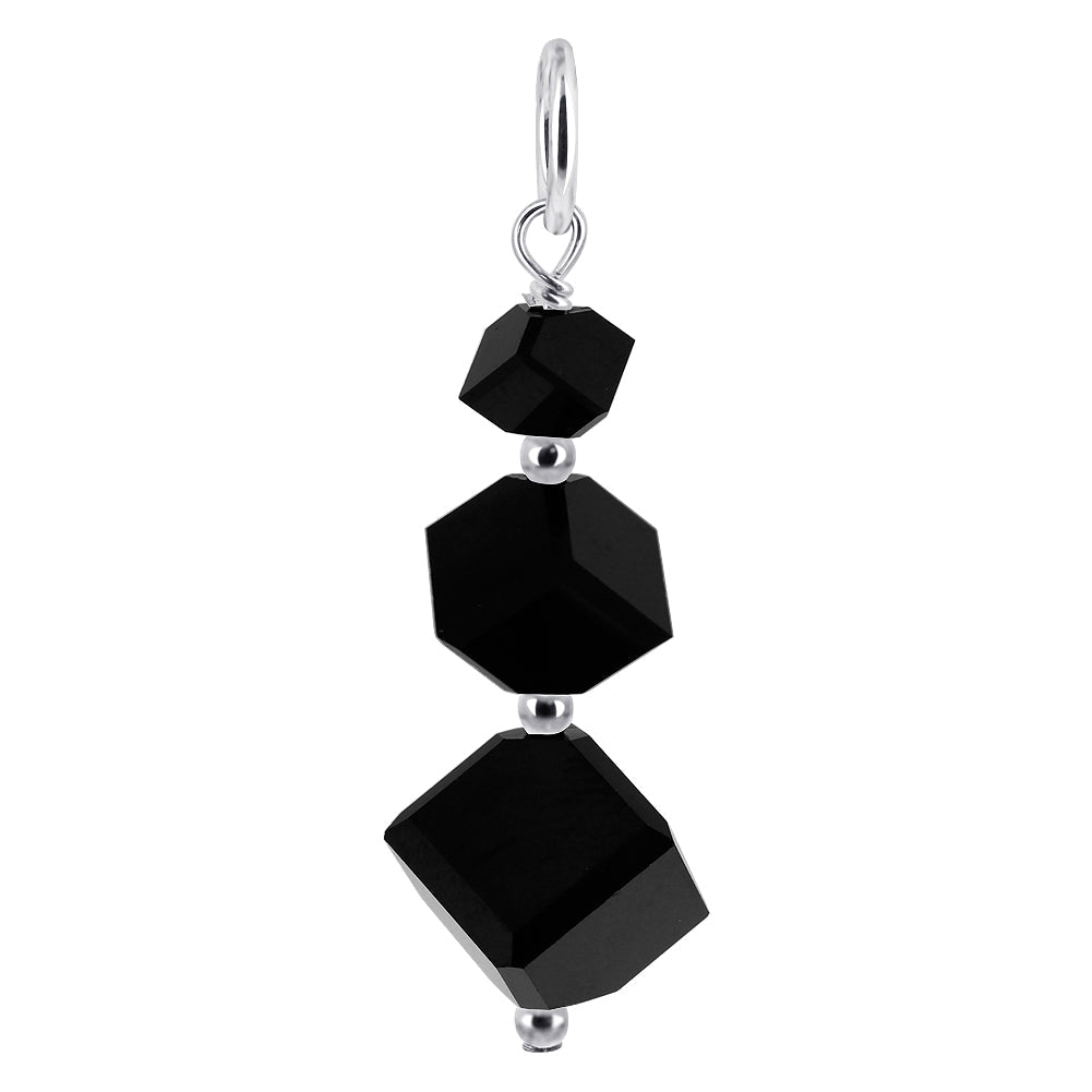 .925 Sterling Silver Cube Shaped Charm Pendant with Austrian Crystals