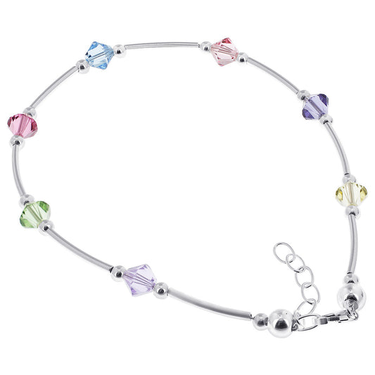 .925 Silver Ankle Bracelet Anklet with Bicone Austrian Crystals