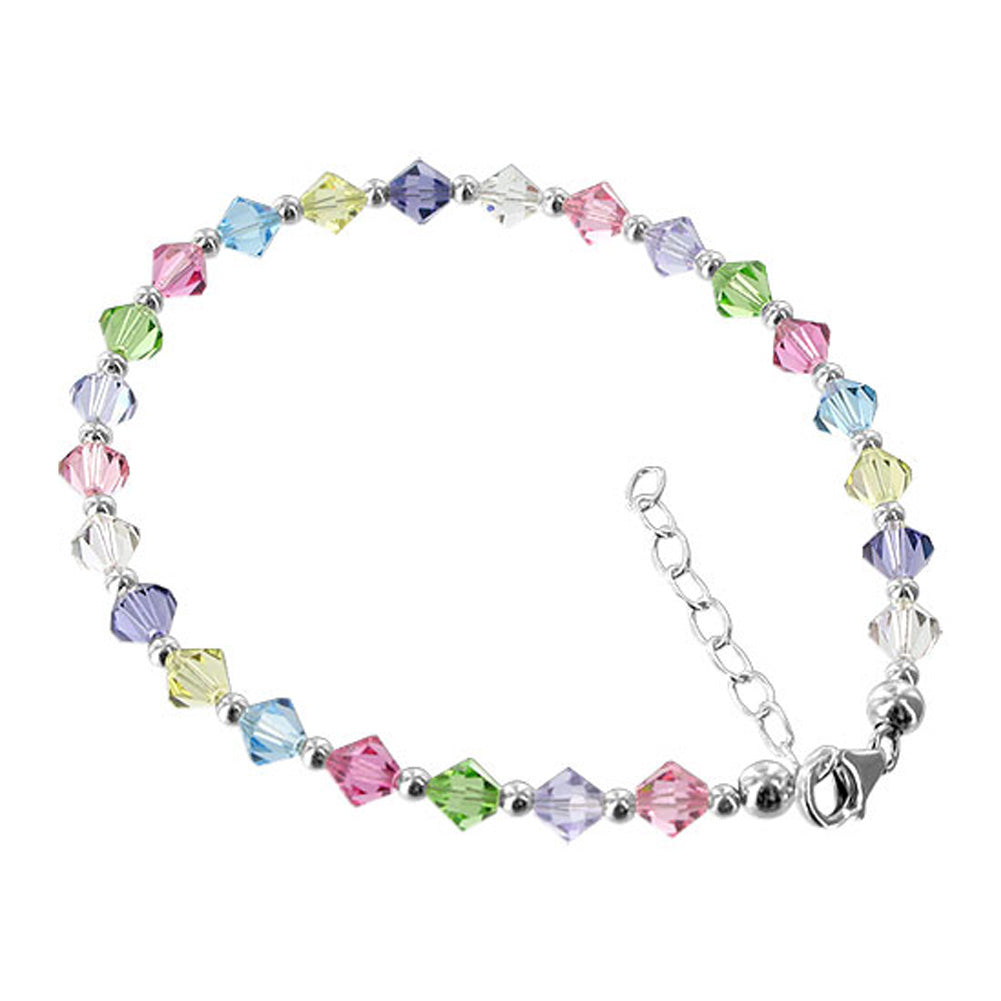 Bicone Multicolor Austrian Crystals 925 Sterling Silver Anklet Ankle Bracelets - Gem Avenue