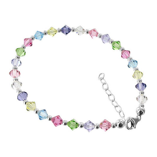 Bicone Multicolor Austrian Crystals 925 Sterling Silver Anklet Ankle Bracelets - Gem Avenue