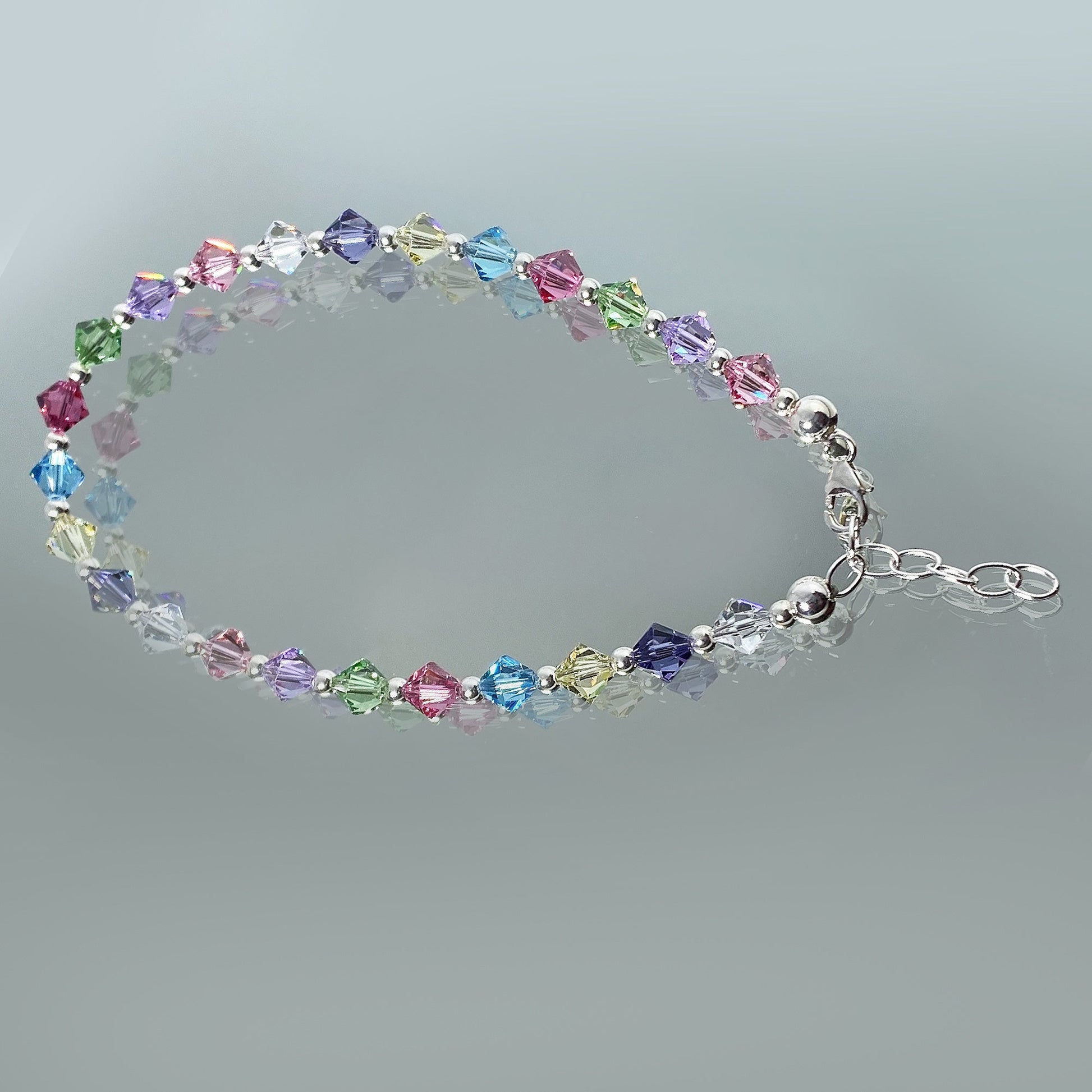 Bicone Multicolor Austrian Crystals 925 Sterling Silver Anklet Ankle Bracelets - Gem Avenue