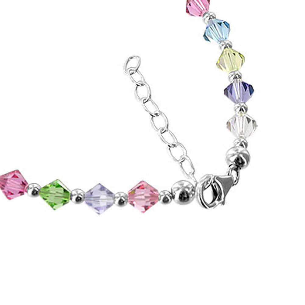 Bicone Multicolor Austrian Crystals 925 Sterling Silver Anklet Ankle Bracelets - Gem Avenue