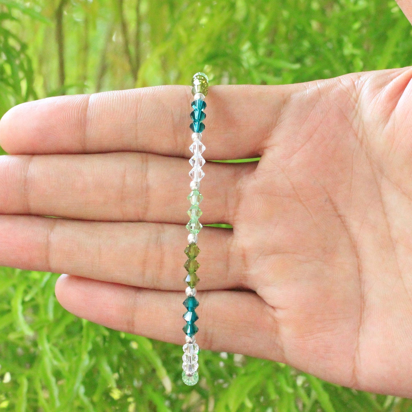 .925 Silver 10 inch Ankle Bracelet with Multicolored Austrian Crystal