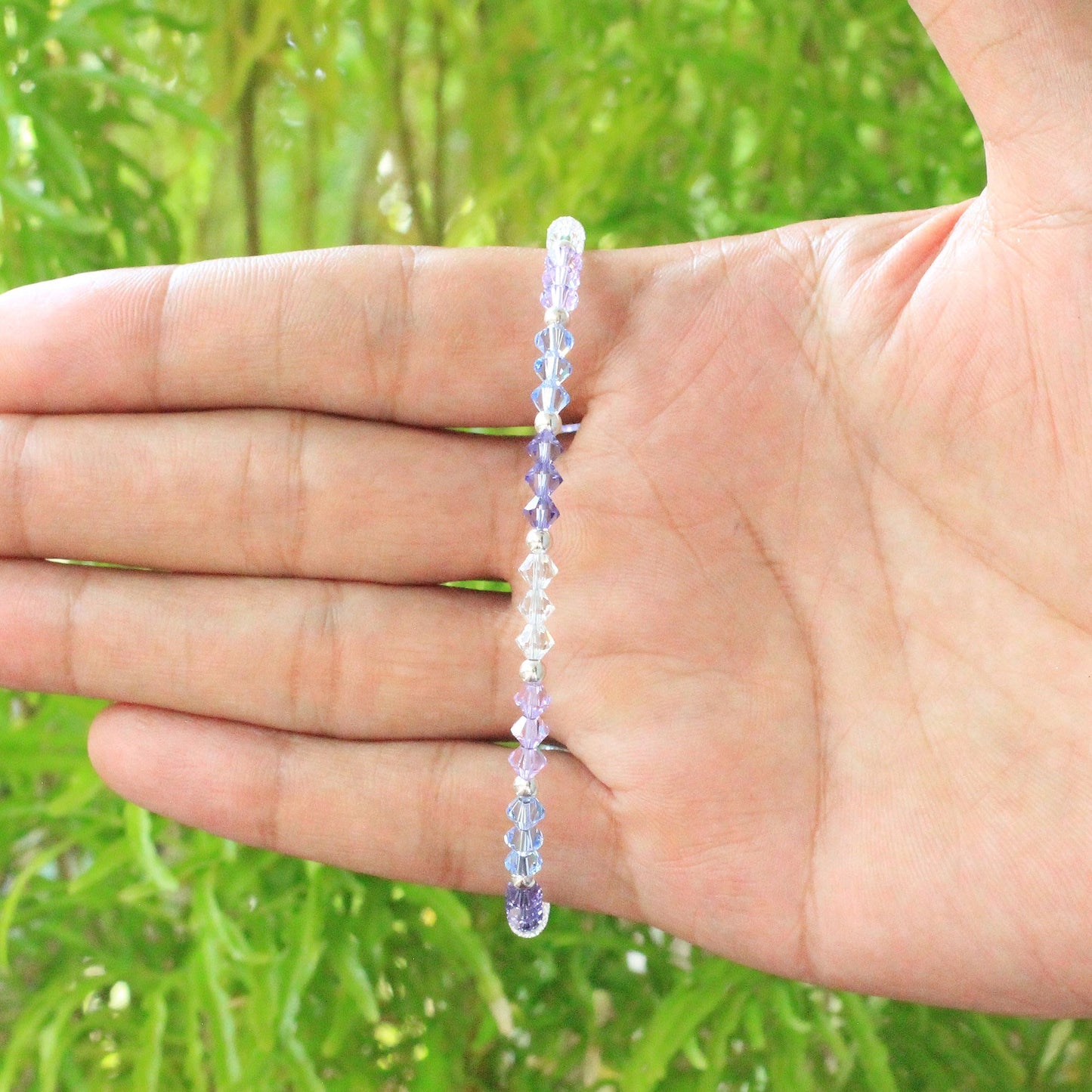 .925 Silver 10 inch Ankle Bracelet with Multicolored Austrian Crystal