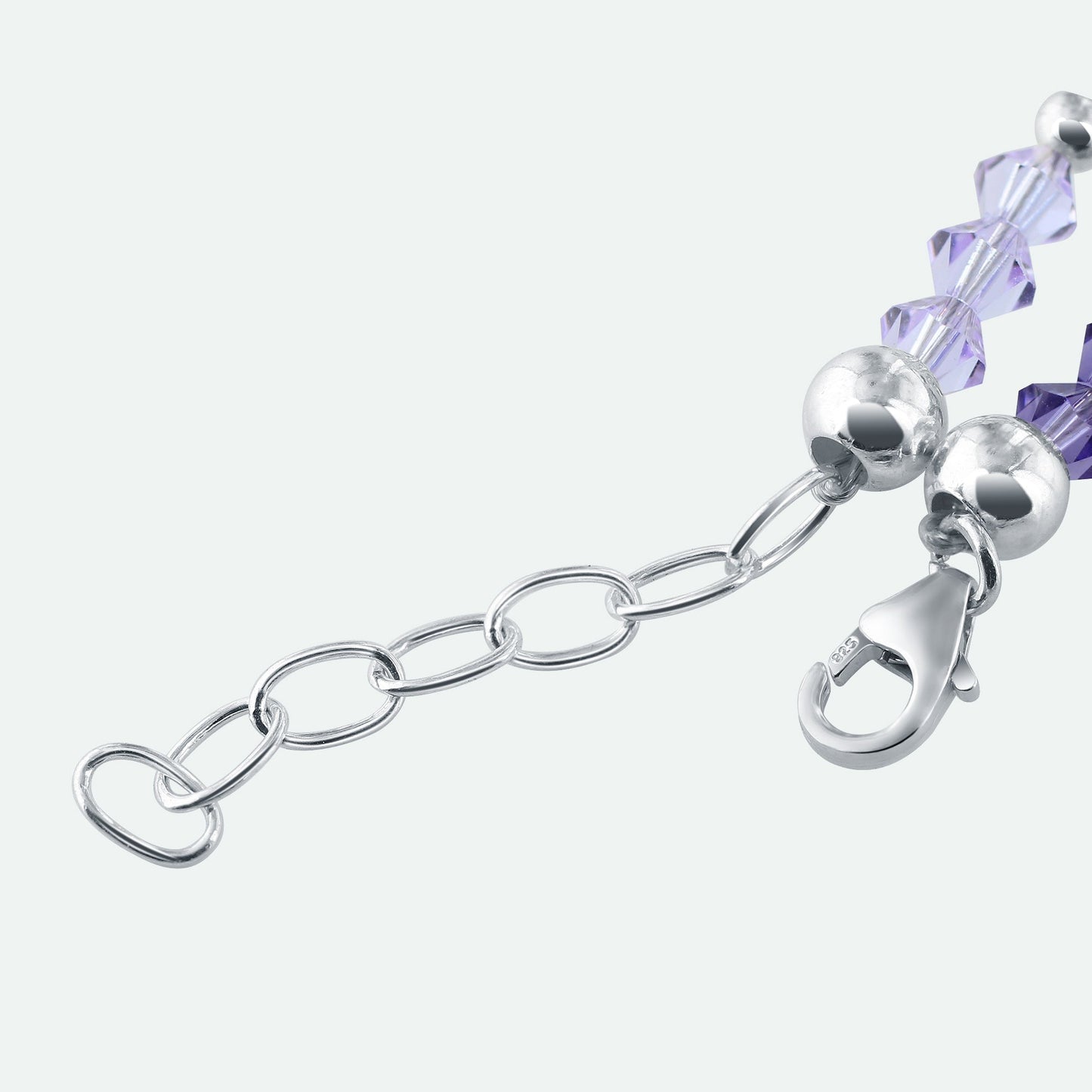 .925 Silver 10 inch Ankle Bracelet with Multicolored Austrian Crystal