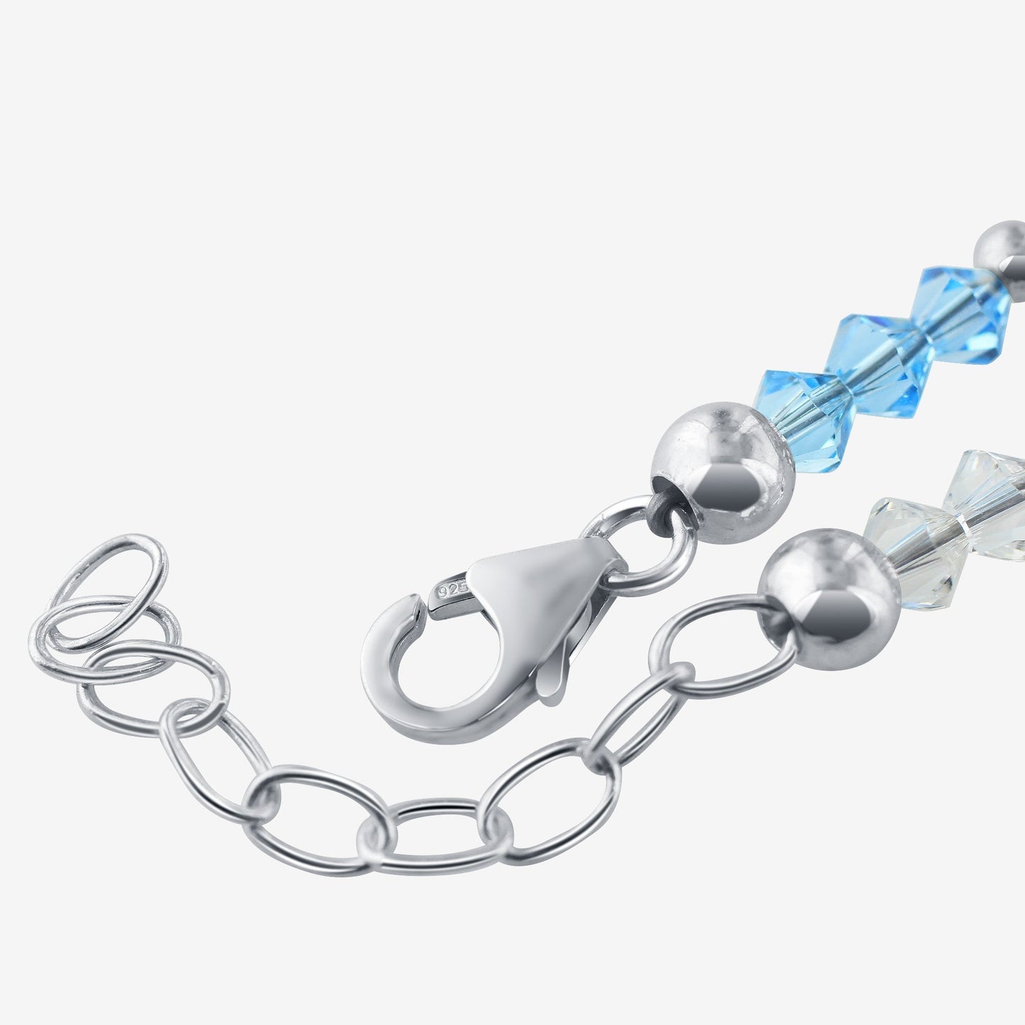 .925 Silver 10 inch Ankle Bracelet with Multicolored Austrian Crystal