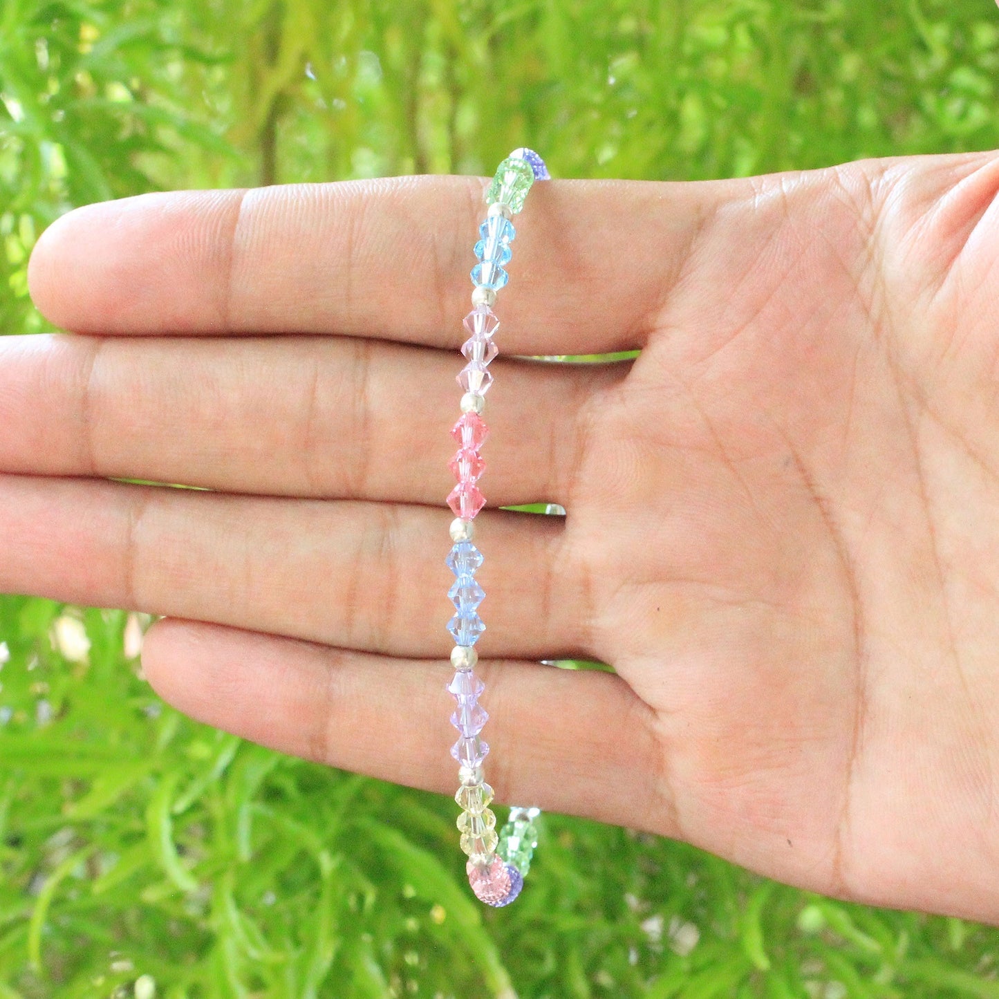 .925 Silver 10 inch Ankle Bracelet with Multicolored Austrian Crystal