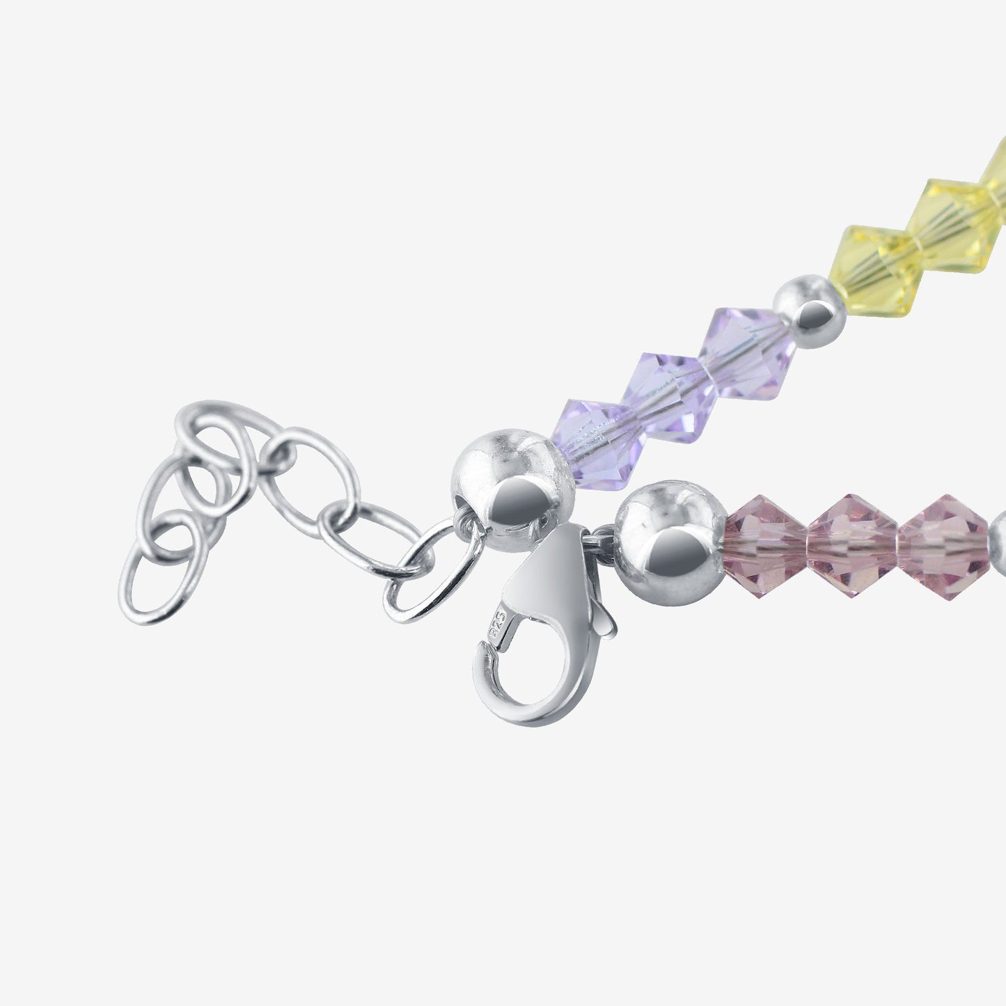 .925 Silver 10 inch Ankle Bracelet with Multicolored Austrian Crystal