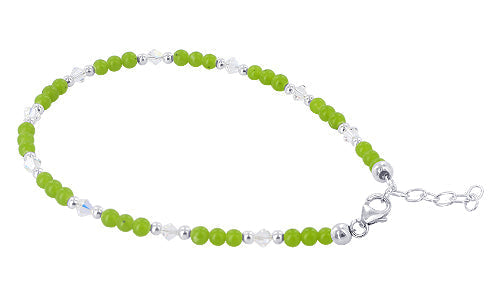 .925 Sterling Silver Ankle Bracelet with Agate and Austrian Crystal
