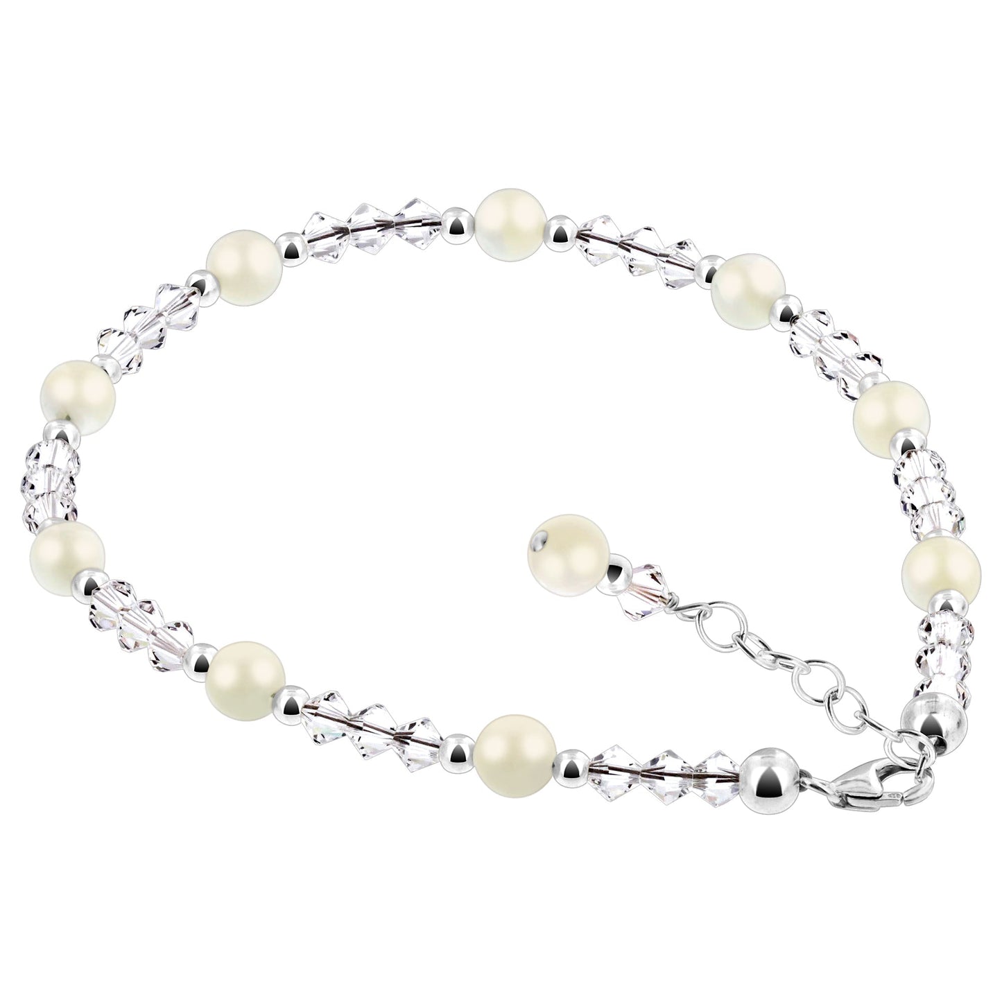 Pearl Austrian Crystals 925 Sterling Silver Anklet - Gem Avenue