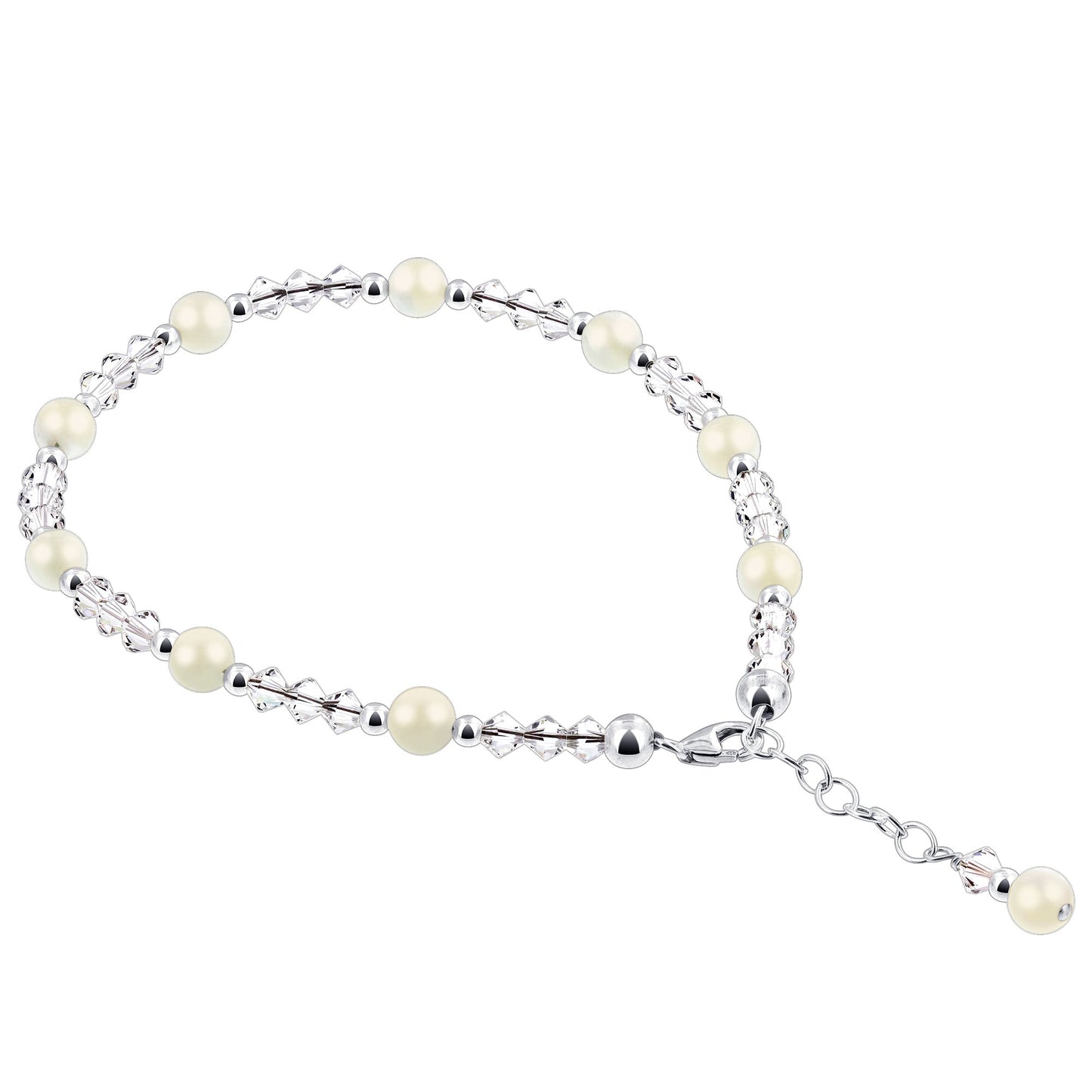 Pearl Austrian Crystals 925 Sterling Silver Anklet - Gem Avenue