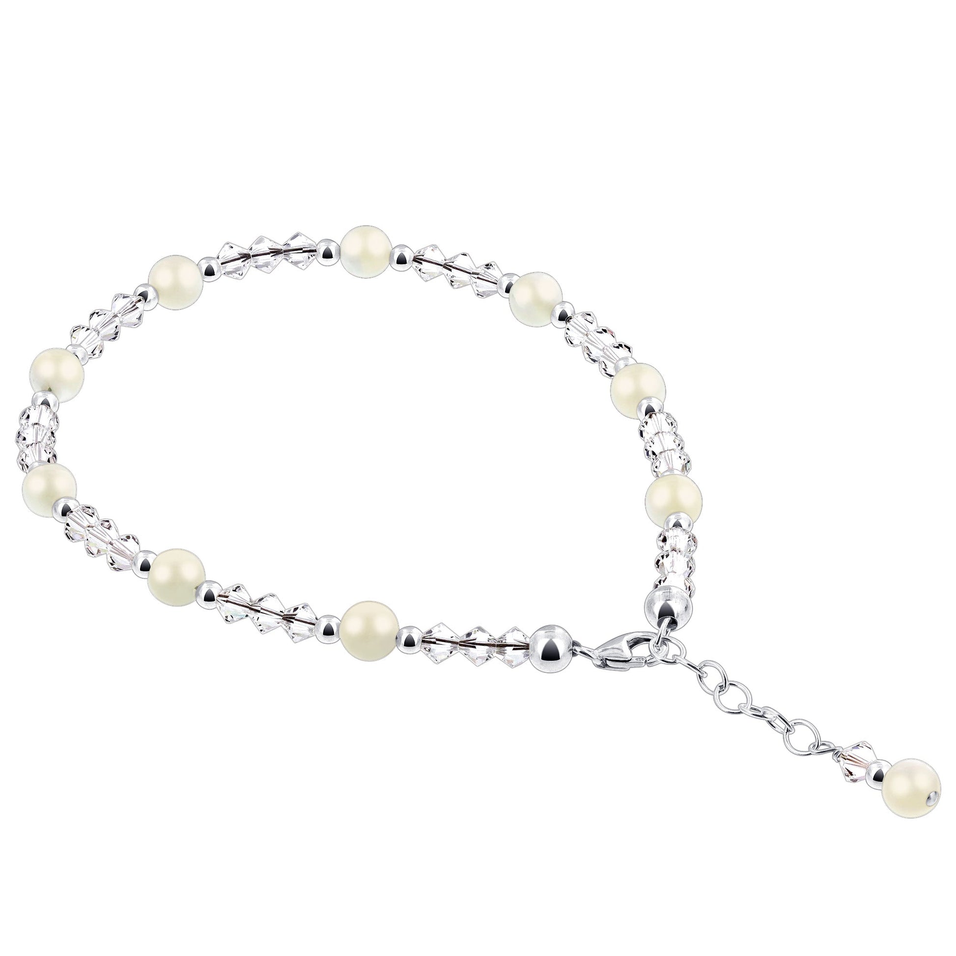 Pearl Austrian Crystals 925 Sterling Silver Anklet - Gem Avenue
