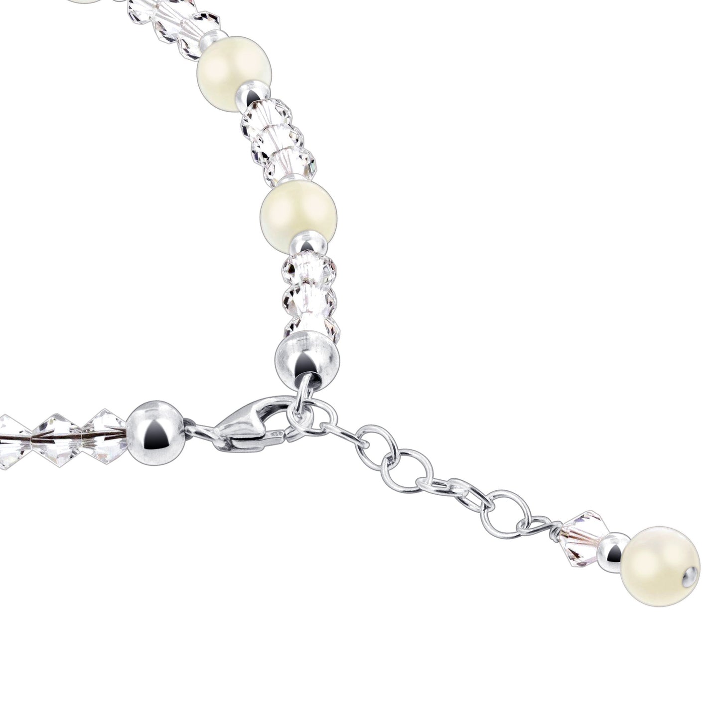 Pearl Austrian Crystals 925 Sterling Silver Anklet - Gem Avenue