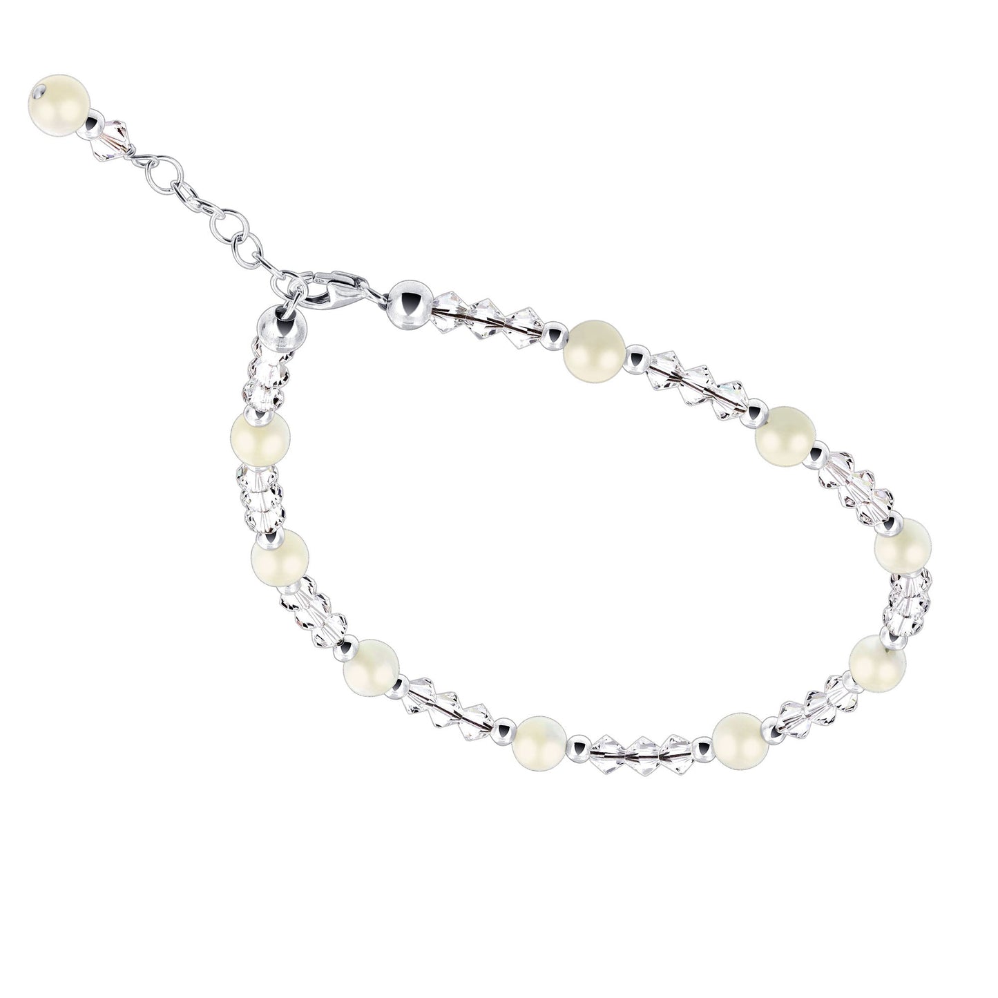 Pearl Austrian Crystals 925 Sterling Silver Anklet - Gem Avenue