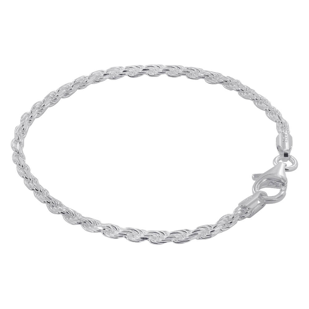 925 Sterling Silver Faceted Cut Rope Chain Bracelet - Gem Avenue