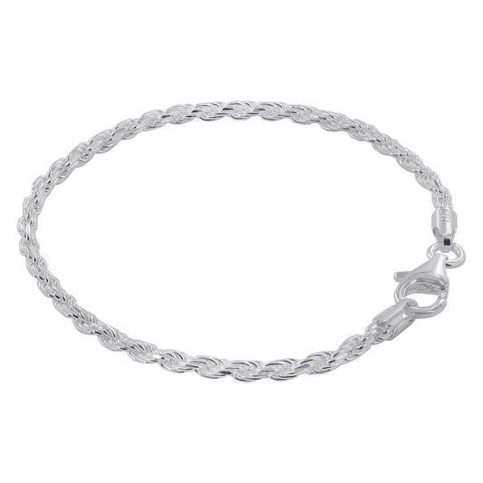 925 Sterling Silver Faceted Cut Rope Chain Bracelet - Gem Avenue