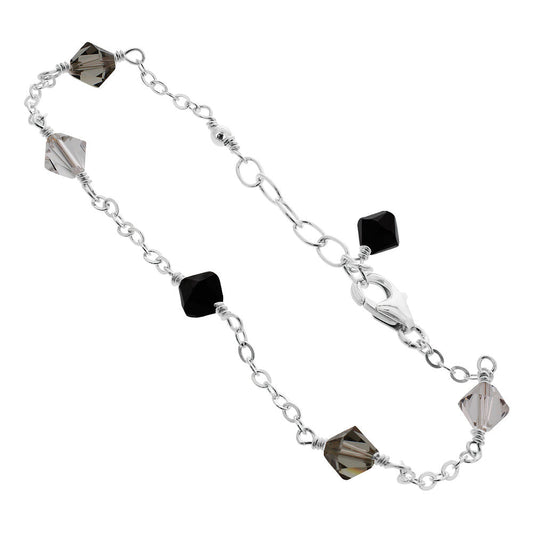 Black Austrian Crystals 925 Sterling Silver Anklet Ankle Bracelets - Gem Avenue